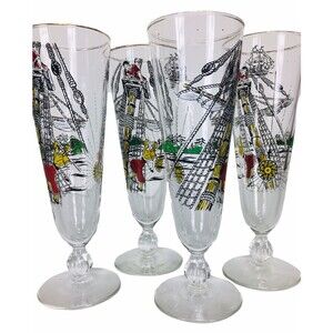 VTG 60s MCM Treasure Island Libbey 10oz Pilsner Beer Water Set of Four Glasses